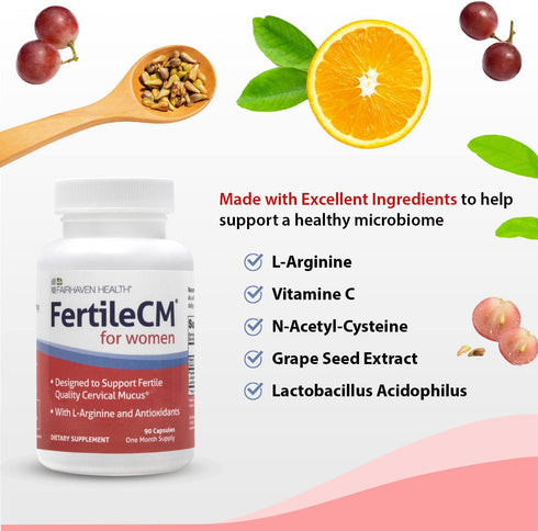 Fairhaven Health FertileCM Fertility Supplement for Women, Capsules - Fertile Cervical Mucus, Ovulation Cycle, includes L-Arginine, N-Acetyl-Cyste...