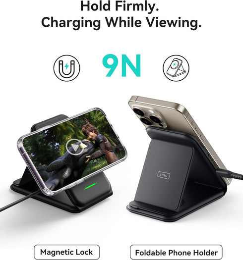 INIU 3 in 1 Charging Station for Apple Multiple Devices, 15W Magnetic Foldable Travel Charger, Wireless Charger Compatible MagSafe, iPhone 15/14/1...