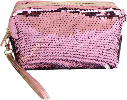 Magic Sequin Travel Cosmetic Bags Reversible Glitter Makeup Organizer Bag Purse for Women(Pink)...