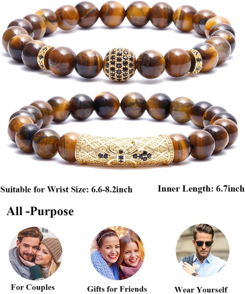 BOMAIL 8mm Tiger Eye Stone Beads Bracelet Elastic Natural Stone Yoga Bracelet for Women Men...