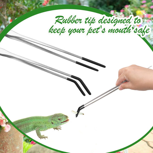 4 Pcs Extra Long Stainless Steel Reptile Feeding Tongs Rubber Tip Bearded Dragon Aquarium Straight and Curved Long Tweezers Terrarium Feeder Tool ...