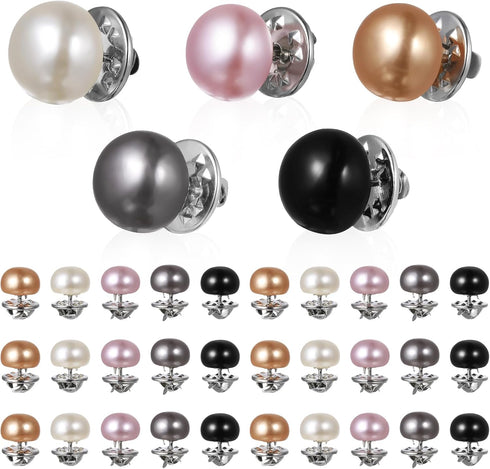 VILLCASE Women Shirt Brooch Pins: 25pcs Pearl Cover Up Button Pin Safety Brooch Buttons - No Sew Metal Tie Tacks Clips for Clothing Dress Supplies...