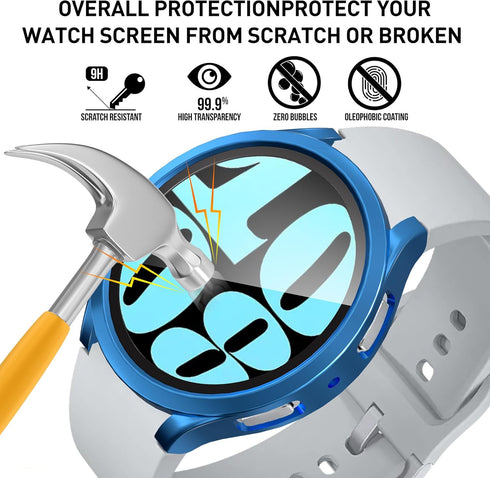 Suoman 2-Pack Waterproof Case for Samsung Galaxy Watch 6 44mm, Hard PC Bumper Tempered Glass Screen Protector Cover Case for Galaxy Watch 6 44mm -...