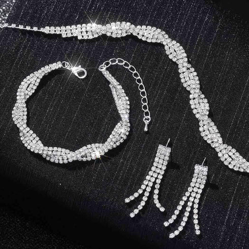 Unicra Wedding Jewelry Sets Silver Rhinestone Necklace Earrings Bracelet Sets Prom Jewelry Accessories for Women and Brides...