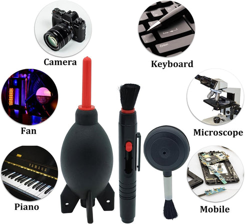 Lens Cleaning Kit Contains 2 Pcs Rubber Rocket Air Blower Duster, Lens Cleaning Pen, Blower Brush Dust Cleaner and Carrying Pouch, for Lens, Camer...