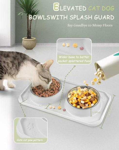 Cat Bowls for Food and Water, Upgrade Cat Food Bowls for Indoor Cats, Premium Removable Stainless Steel Double Bowls with Silicone Anti-Slip Pads,...