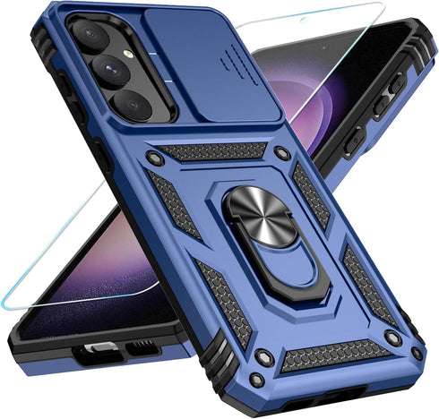 SunRemex for Samsung Galaxy S23 FE Case with HD Screen Protector,Samsung S23 FE Phone Case Built in Rotatable Metal Ring Holder Kickstand for Sams...