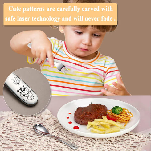 Berglander Toddler Utensils 4 Pieces Stainless Steel Kids Silverware Set, Children Safe Forks and Spoons Flatware, Mirror Polished Smooth Round Ed...