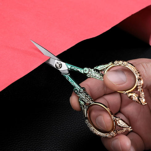 Embroidery Scissors, Sharp Pointed Sewing Scissors for Craft Cross Stitch Needlework Artwork Knitting Threading Small DIY Tools, 4.6in Gold Green ...