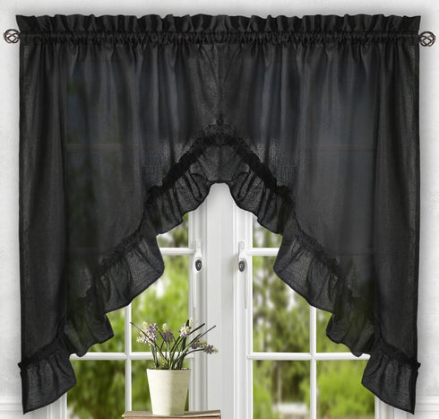 Ellis Curtain Stacey Sheer Tailored Tier Pair Curtains, 56" x 30", Black...