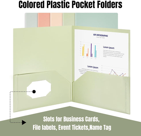 Plastic Folders with Pockets, Pack of 5, Muted Pastel Colors, Heavy Duty 2 Pocket File Folders Letter Size, Pocket Folders for School, Home, and O...