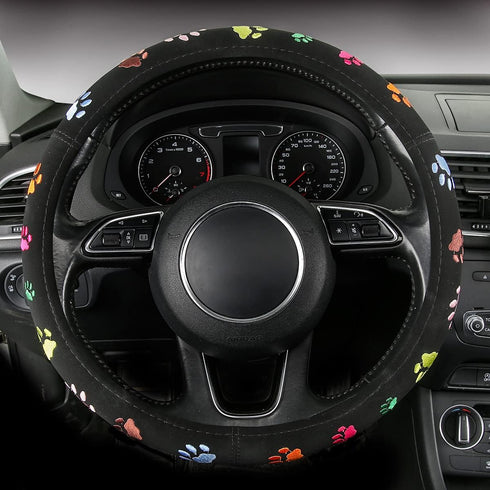 Steering Wheel Cover Embroidery Cute,Pet Paws Stitched,Hand Grip&Breathable,Universal 15 Inch,Suit for Cars,SUV,Black (SWC-Paws)...