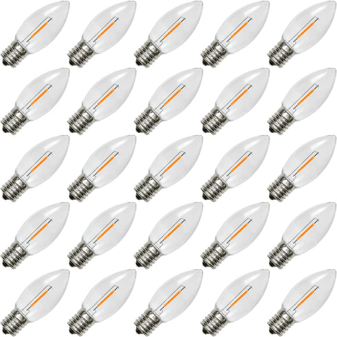 25 Pack C9 LED Replacement Light Bulb, C9 LED Bulbs for Christmas Outdoor String Lights, E17 Intermediate Base, Commercial Grade Holiday Bulbs 220...