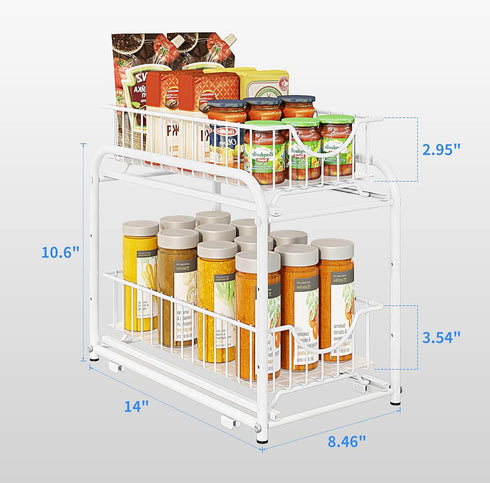 AIYAKA 2 Tier Stackable Sliding Basket Organizer Drawer For Kitchen And Bathroom/Cabinet Drawers,White...