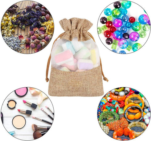 CCINEE 24PCS Burlap Drawstring Gift Bag, Mesh See Through Gift Bags With drawstring 4x6 Inch Organza Treat Pouch for Jewelry Wedding Baby Shower E...