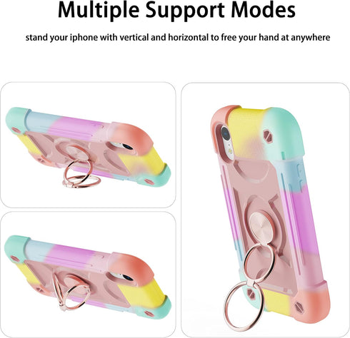 for iPhone XR Case 6.1 Inch with Ring Stand, with 2 Pack Glass Screen Protector,Heavy-Duty Shockproof Rugged Military Grade Cover with Magnetic Ca...