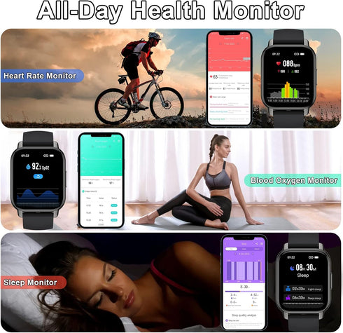 Smart Watch, 1.85'' HD Fitness Tracker Sport Smart Watches for Women Men with Call Heart Rate Blood Oxygen Sleep Track Step Counter 24 Sport Modes...