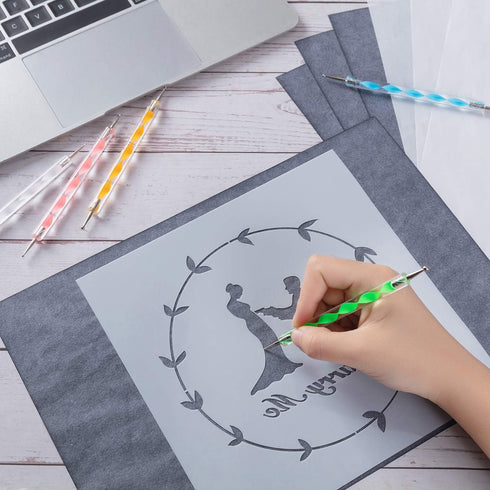 150 Pieces Black White Carbon Transfer Paper Set Tracing Paper Carbon Graphite Copy Paper with 5 PCS Embossing Stylus Dotting Tools for Wood, Pape...