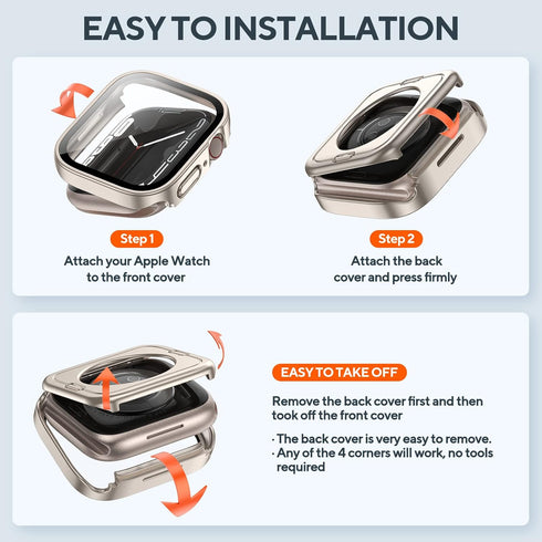 2 Pack 2 in 1 Waterproof Case for Apple watch Series SE SE2 6 5 4 40mm, Straight Edge PC Front & Back Bumper with Tempered Glass Screen Protector ...