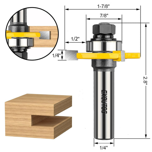 2 Pieces 3 Teeth T Shape Tongue and Groove Router Bit Set 1/4 Inch Shank, Slot depth 1/4", Slot height 1/4",Shelves & Cabinet,Woodworking Tools (1...
