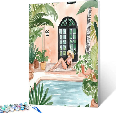 Tucocoo Vacation Painting by Numbers for Adults and Beginner Sexy Girl Picture Paint by Numbers on Canvas Easy to Painting with Brushes and Acryli...