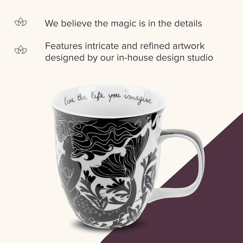 Karma Gifts 16 oz Black and White Boho Mug Mermaid - Cute Coffee and Tea Mug - Ceramic Coffee Mugs for Women and Men...