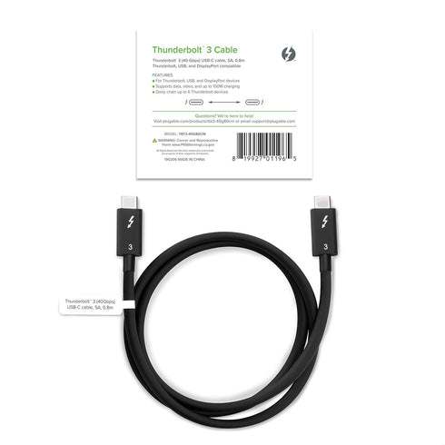 Plugable Thunderbolt 3 Cable 40Gbps Supports 100W (20V, 5A) Charging, 2.6ft / 80cm Thunderbolt-Certified USB C Compatible - Driverless......