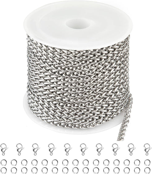 Jabogrii 5 Meters Sliver Jewelry Making Chains Stainless Steel Wheat Jewelry Chain Roll DIY Necklace Bracelet Chain for Jewelry Making...