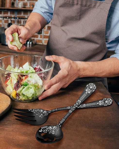 EUIRIO 5 PCS Black Serving Utensils Set, Stainless Steel Hostess Serving Set, Include Serving Spoon, Slotted Serving Spoon, Serving Fork, Sugar Sp...