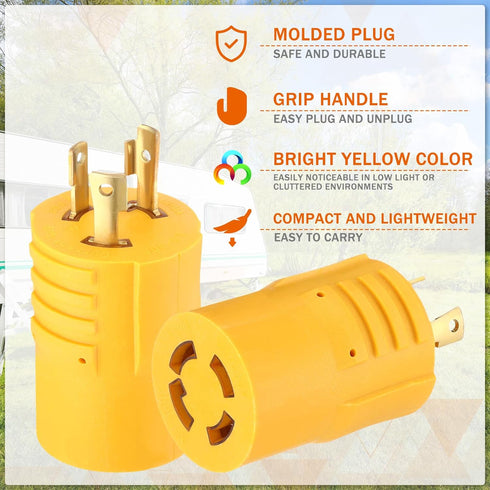 Generator Transfer Switch Adapter Compatible with NEMA L5-30P Male to L14-30R Female, 30 Amp 3 Prong to 4 Prong Locking Generator Adapter, Generat...