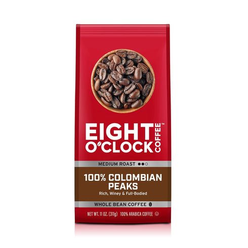 Eight O'Clock Coffee 100% Colombian Peaks Whole Bean Coffee, Medium Roast, 11 Ounce (Pack of 1) - Rich, Winey & Full Bodied...