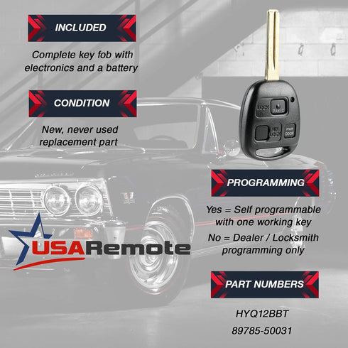 Key Fob Keyless Entry Remote fits RX330 RX350 RX400h (HYQ12BBT) 2004 2005 2006 2007 2008 2009...