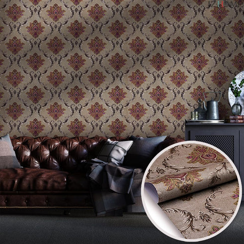 Y9839 Damask Peel and Stick Wallpaper 17.7" x 9.8ft Removable Contact Paper Self-Adhesive Damask Furniture Paper Shelf Drawer Liner Vinyl Film Rol...