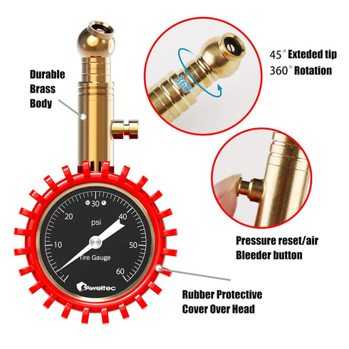Tire Pressure Gauge 0-60 PSI - Heavy Duty Tire Gauge High Accurate with Large 2 Inch Easy to Read Glow Dial, Low – High Tire Gauge for Car, SUV & ...