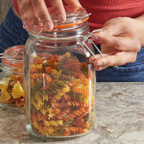 Home Basics Canister Sets For The Kitchen, (4 Piece Set) Clear Glass Decorative Countertop Set | With Metal Latches and Silicone Seals | For Flour...