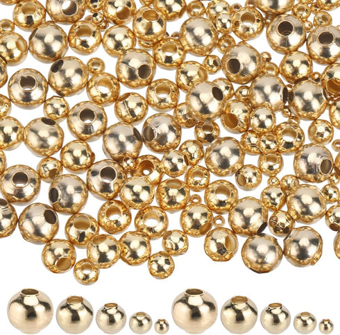 SUNNYCLUE 1 Box 250Pcs 5 Sizes Stainless Steel Beads Bulk 2mm 3mm 4mm 5mm 6mm Gold Spacers Bead Round Ball Bead Golden Rondelle Metal Loose Spacer...