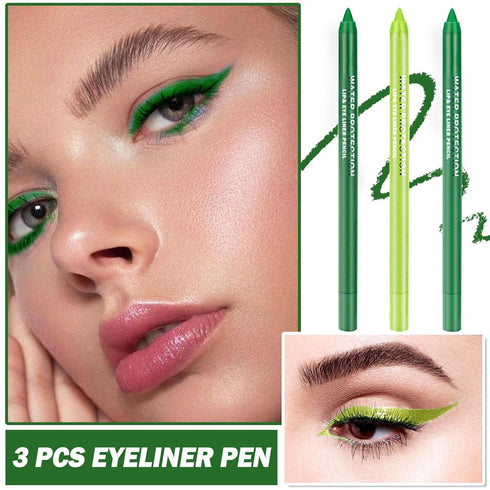 3PCS Green Eyeliner Pencil Set Colorful Eyeliner Metallic Glitter Eyeliner Pen,Shimmer Eye Shadow Pencil Professional Eye Liner Makeup Kit - Set B...