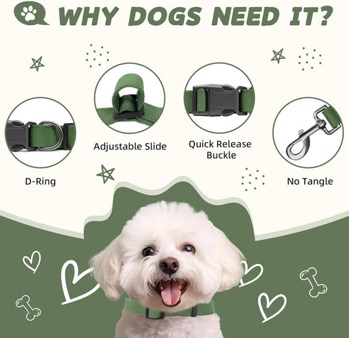 Olive Green Dog Collar and Leash Set for Medium Dogs,90% Rayon Derived from Bamboo, 10% Polyester Adjustable Dog Leash Collar Set, Medium Dog Coll...