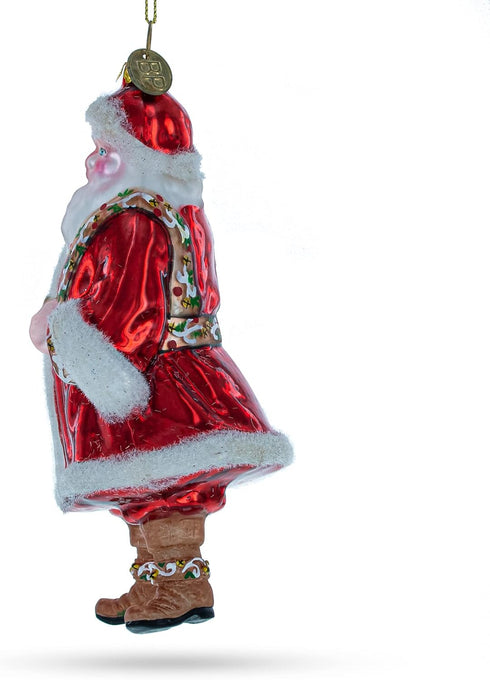 Santa in Fur Coat Glass Christmas Ornament...