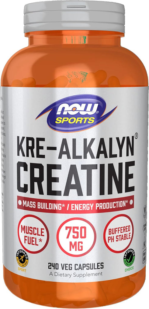 NOW Sports Nutrition, Kre-Alkalyn Creatine 750 mg, Mass Building*/Energy Production*, 240 Veg Capsules...