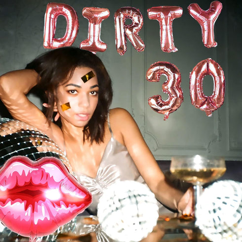 LaVenty DIRTY 30 Balloons Dirty 30 Letter Balloons Banner 30 Balloons Red Lips Balloon 30th Birthday Decoration...