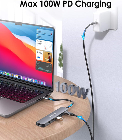 LENTION USB C Hub with 100W Charging, 4K HDMI, Dual Card Reader, USB 3.0 & 2.0 Compatible 2023-2016 MacBook Pro, New Mac Air/Surface, Chromebook, ...