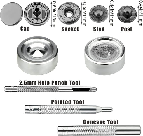Luter 12 Sets 15mm Snap Buttons Fastener Kit No Sew Removable Metal Heavy Duty Snap Buttons with 4 Metal Install Tools for Denim Clothing Jeans Pa...
