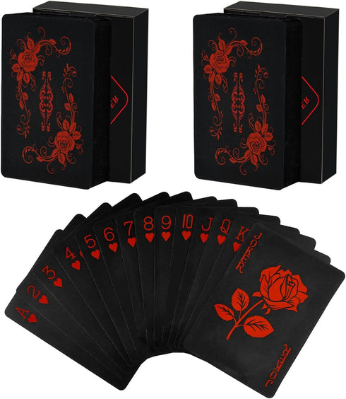 Joyoldelf Black Playing Cards with Rose Pattern, 2pcs Deck of Cards, PVC Plastic & Waterproof Playing Cards, Cool Card Decks Suitable for Family o...