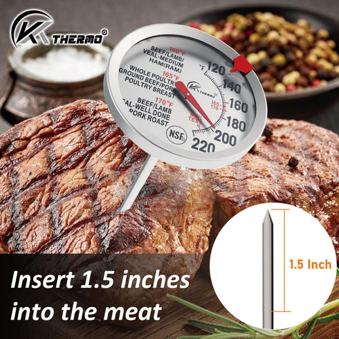KT THERMO Meat Thermometer for Cooking - NSF certificated Instant Read Cooking Temperature Thermometer Oven Safe, Waterproof 2.5" dial, 5" Long Pr...