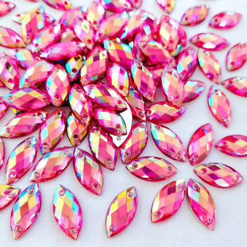 300pcs AB Horse Eye Shape Crystal Clear Sew On Acrylic Rhinestones Flatback Fancy Stones Sewing for Clothing Dress Decorations 7X15MM (Rose red)...