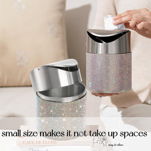 ZOOFOX Countertop Trash Can, 1.5 Liter Bling Rhinestone Garbage Bin with Swing Lid for Home, Office, Vanity Tabletop, Bedroom, Bathroom...