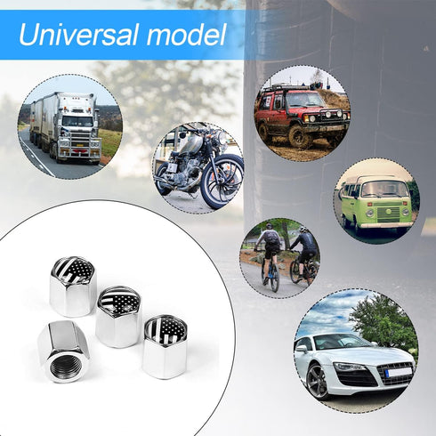 Tire Valve Stem Cap for Car, 4 Pack American Flag Pattern Anti-Rust Airtight Universal Valve Stem Covers for Cars, Vehicles, Bicycles, Trucks, Mot...