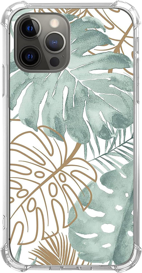 Green Gold Leaves Phone Case Compatible with iPhone 13 Pro Max,Tropical Monstera Leaves Plants Case for iPhone 13 Pro Max, Unique Trendy Design TP...