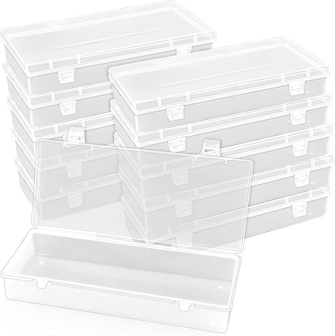10 Pcak 6'' Plastic Storage Boxes, Small Storage Containers with Hinged Lids, Rectangle Clear Boxes for Beads, Jewelry, Game Pieces, Pens and Craf...